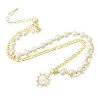 Collier en laiton cubique Zircon Micro Pave, avec Shell Pearl & coquille, Placage de couleur d'or, pavé de micro zircon & pour femme, Longueur Environ 17 pouce, Vendu par PC