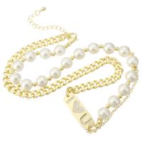 Kubieke Zirkoon Micro Pave Brass Ketting, Messing, met Shell Pearl, gold plated, micro pave zirconia & voor vrouw, Lengte Ca 18.5 inch, Verkocht door PC