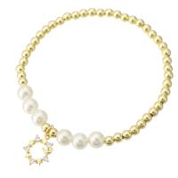 Cúbicos Circonia pulsera Latón Micro pavimenta, metal, con Shell Pearl, chapado en color dorado, micro arcilla de zirconia cúbica & para mujer, longitud aproximado 7 Inch, Vendido por UD