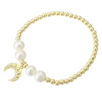 Cúbicos Circonia pulsera Latón Micro pavimenta, metal, con Shell Pearl, Luna, chapado en color dorado, micro arcilla de zirconia cúbica & para mujer, longitud aproximado 7 Inch, Vendido por UD