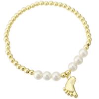 Bracelets en laiton, avec Shell Pearl, Pied, Placage de couleur d'or, pour femme, Longueur Environ 7 pouce, Vendu par PC