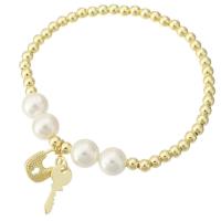 Pulseras de latón, metal, con Shell Pearl, Cerradura y llave, chapado en color dorado, para mujer, longitud aproximado 7 Inch, Vendido por UD