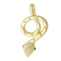 Cubic Zirconia Micro Pave bronze Pingente, cobre, Cobra, cromado de cor dourada, micro pavimento em zircônia cúbica, 13x24.50x6.50mm, Buraco:Aprox 3mm, vendido por PC