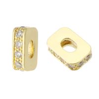 Mässing Spacer Pärlor, Square, guldfärg pläterade, micro bana cubic zirconia, 7x10x3mm, Säljs av PC