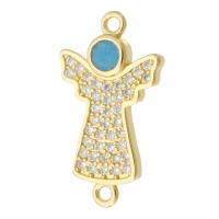 Kubik Zirkonium mikro bana Mässing Kontaktdon, Angel, guldfärg pläterade, micro bana cubic zirconia & för kvinna, 10x18.50x2.50mm, Hål:Ca 1mm, Säljs av PC