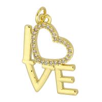 Messing hanger met micro-paved kubieke zirconia's, De Brief van het alfabet, gold plated, mode sieraden & DIY & micro pave zirconia, gouden, 17x24x2mm, Gat:Ca 3mm, 10pC's/Lot, Verkocht door Lot