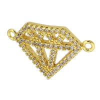 Cubic Zirconia Micro Pave Latão Connector, cobre, Diamante, cromado de cor dourada, joias de moda & DIY & micro pavimento em zircônia cúbica, dourado, 24x15x3mm, Buraco:Aprox 1mm, 10PCs/Lot, vendido por Lot