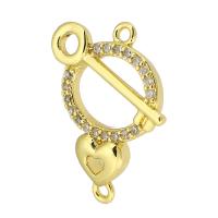 Messing connector met micro-paved kubieke zirconia's, gold plated, mode sieraden & DIY & micro pave zirconia, gouden, 18x22.50x3mm, Gat:Ca 1mm, 10pC's/Lot, Verkocht door Lot