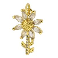 Messing hanger met micro-paved kubieke zirconia's, Zonnebloem, gold plated, mode sieraden & DIY & micro pave zirconia, gouden, 12x19x3mm, Gat:Ca 3mm, 10pC's/Lot, Verkocht door Lot