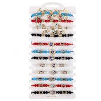 cristal Conjunto de pulseira, with Corda de poliéster & liga de zinco, Mau-olhado, cromado de cor dourada, 12 peças & esmalte & com strass, cores misturadas, comprimento 6.7 inchaltura, 12PCs/Defina, vendido por Defina