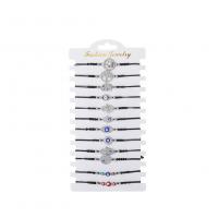 Evil Eye sieraden Armband, Textiel binnenwerk Cord, met Zinc Alloy, silver plated, 12 stuks & verstelbaar & glazuur & met strass, gemengde kleuren, Lengte 6.7 inch, 12pC's/Stel, Verkocht door Stel