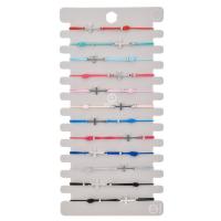 Bracelet en alliage de zinc, cordon de polyester, avec alliage de zinc, croix, Placage de couleur argentée, 12 pièces & élastique, couleurs mélangées, Longueur 6.7 pouce, 12PC/fixé, Vendu par fixé