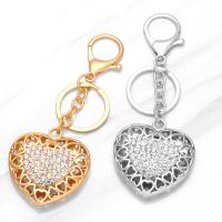 Key Chain, Zinc Alloy, Heart, forgyldt, Unisex & med rhinestone, flere farver til valg, nikkel, bly & cadmium fri, 48x45mm, Længde 4.5 inch, Solgt af PC