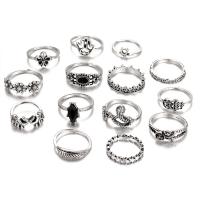 Sinc Alloy Ring Set, le Roisín, dath airgid antique plátáilte, jewelry faisin & do bhean, airgid, nicil, luaidhe & caidmiam saor in aisce, 14ríomhairí pearsanta/Socraigh, Díolta De réir Socraigh