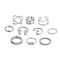 Zink Alloy Ring Set, med Plast Pearl, antik silver pläterad, 10 stycken & mode smycken & för kvinna, silver, nickel, bly och kadmium gratis, Säljs av Ställ