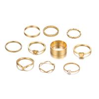 Zinklegering Ring Set, Zinc Alloy, met Plastic Pearl, gold plated, 10 stuks & mode sieraden & voor vrouw, gouden, nikkel, lood en cadmium vrij, Verkocht door Stel