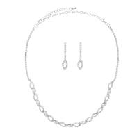 Strass-Schmuck-Sets, Ohrring & Halskette, Messing, mit Verlängerungskettchen von 15cm, silberfarben plattiert, drei Stücke & Modeschmuck & für Frau & mit Strass, Silberfarbe, 7x33mm, Länge 37 cm, verkauft von setzen