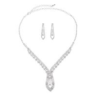 Huwelijks sieraden sets, oorbel & halsketting, Messing, met 15cm extender keten, silver plated, drie stuks & mode sieraden & voor vrouw & met strass, zilver, 20x40mm, Lengte 32 cm, Verkocht door Stel