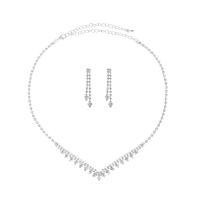 Huwelijks sieraden sets, oorbel & halsketting, Messing, met 15cm extender keten, silver plated, drie stuks & mode sieraden & voor vrouw & met strass, zilver, 5x45mm, Lengte 39 cm, Verkocht door Stel