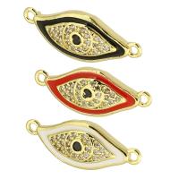 Evil Eye Connector Brass Horse Eye gold color plated DIY & micro pave cubic zirconia & enamel & 1/1 loop Sold By PC