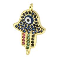 Evil Eye Liitin, Messinki, kullan väri kullattu, tee-se-itse & Micro Pave kuutiometriä zirkonia & emali & 1/1 silmukka, sekavärit, 14x22x2mm, Myymät PC