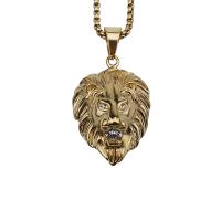 Pendentifs en titane, Acier titane, lion, Placage de couleur d'or, avec strass, Or, 44mm, Vendu par PC