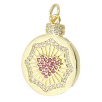 Cubic Zirconia Micro Pave Brass Pendant Flat Round gold color plated micro pave cubic zirconia Approx 3mm Sold By PC