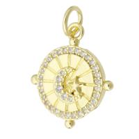 Cubic Zirconia Micro Pave Brass Pendant Flat Round gold color plated micro pave cubic zirconia Approx 3mm Sold By PC