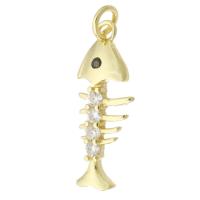 Messing hangers, Visgraat, gold plated, micro pave zirconia, 8x21x2.50mm, Gat:Ca 3mm, Verkocht door PC