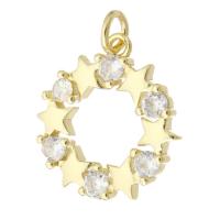 Messing hanger met micro-paved kubieke zirconia's, Donut, gold plated, micro pave zirconia & hol, 16x17.50x2.50mm, Gat:Ca 2mm, Verkocht door PC