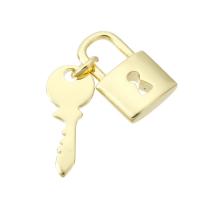 Brass Jewelry Pendants Lock and Key gold color plated DIY 30mm Sold By PC