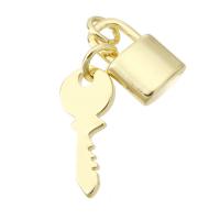 Monili d'ottone Ciondoli, ottone, Lock and Key, placcato color oro, DIY, 29mm, Venduto da PC