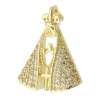 Messing hanger met micro-paved kubieke zirconia's, gold plated, micro pave zirconia, 15x19x4mm, Gat:Ca 2mm, Verkocht door PC