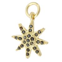 Messing hanger met micro-paved kubieke zirconia's, Acht Point Star, gold plated, micro pave zirconia, 14.50x17x3mm, Gat:Ca 3.5mm, Verkocht door PC