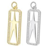 Messing hanger met micro-paved kubieke zirconia's, plated, micro pave zirconia & hol, meer kleuren voor de keuze, 10x27x2mm, Gat:Ca 3mm, Verkocht door PC