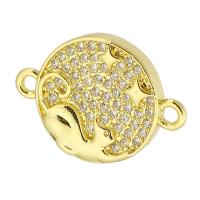 Messing connector met micro-paved kubieke zirconia's, Ronde, gold plated, mode sieraden & DIY & micro pave zirconia, gouden, 18.50x13x3mm, Gat:Ca 1mm, 10pC's/Lot, Verkocht door Lot