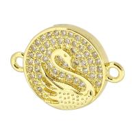 Messing connector met micro-paved kubieke zirconia's, Ronde, gold plated, mode sieraden & DIY & micro pave zirconia, gouden, 18x13x3mm, Gat:Ca 1mm, 10pC's/Lot, Verkocht door Lot