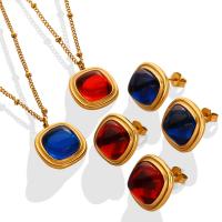 Parures de bijoux en cristal, Acier titane, avec Cristal naturel, avec 5cm chaînes de rallonge, cadre, styles différents pour le choix & pour femme, plus de couleurs à choisir, 15mm, Longueur Environ 39 cm, Vendu par PC