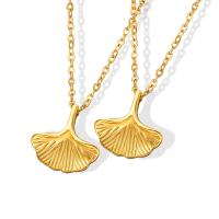 Titanium Steel Necklace with 5cm extender chain Ginkgo Leaf Vacuum Ion Plating for woman 13mm Length Approx 40 cm Sold By PC