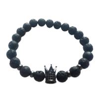 Gemstone Armbånd, Lava, med Messing, Crown, forgyldt, mode smykker & Unisex, flere farver til valg, Længde 18-21 cm, Solgt af PC