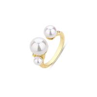 Bijoux de bague en argent sterling , Argent sterling 925, avec Shell Pearl, Placage de couleur d'or, Réglable & pour femme, 19mm, Vendu par PC