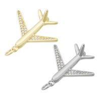 Messing hanger met micro-paved kubieke zirconia's, Vliegtuig, plated, micro pave zirconia, meer kleuren voor de keuze, 22x26x3mm, Gat:Ca 3mm, Verkocht door PC