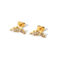 Stainless Steel Stud Earrings 304 Stainless Steel 18K gold plated fashion jewelry & micro pave cubic zirconia & for woman golden Sold By Pair