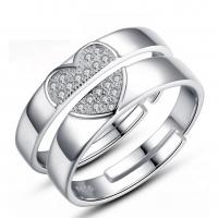 Par fingerringe, Messing, platineret, Justerbar & Micro Pave cubic zirconia, Solgt af PC