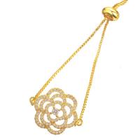 Cúbicos Circonia pulsera Latón Micro pavimenta, metal, Flor, chapado en color dorado, diferentes estilos para la opción & micro arcilla de zirconia cúbica & para mujer, 23x16mm, longitud 260 mm, Vendido por UD