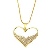 Cubic Zircon Micro Pave Brass Necklace Heart gold color plated & micro pave cubic zirconia & for woman & hollow gold Length Approx 17.7 Inch Sold By PC