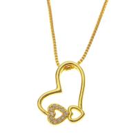 Cubic Zircon Micro Pave Brass Necklace Heart gold color plated & micro pave cubic zirconia & for woman & hollow gold Length Approx 17.7 Inch Sold By PC