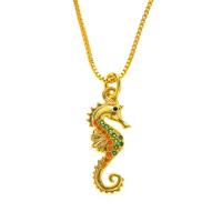 Circón cúbico Micro pavimentar collar de cobre amarillo, metal, Caballito de mar, chapado en color dorado, diferentes estilos para la opción & micro arcilla de zirconia cúbica & para mujer, dorado, 18x27mm, longitud aproximado 17.7 Inch, Vendido por UD