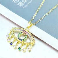 Collier Evil Eye bijoux, laiton, œil, Placage de couleur d'or, pavé de micro zircon & pour femme, 20x30mm, Longueur Environ 17.7 pouce, Vendu par PC