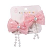 Children Hair Accessory Cloth with Plastic Pearl & Iron Bowknot for children Random Color 60mm Sold By Pair